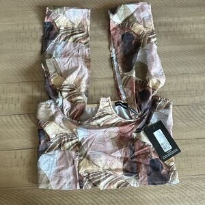 PrettyLittleThing Beige Abstract Underbust Halterneck Cross Corset NWT 12